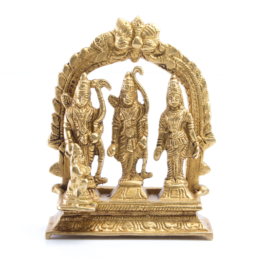 Brass Ram Darbar Idol in Antique Finish/ Lord Rama, Laxman, Sita With Hanuman Statue