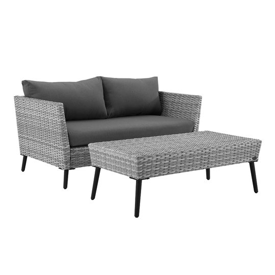 Gray All Weather Malique Outdoor Patio Loveseat & Coffee Table - Metal by World Market