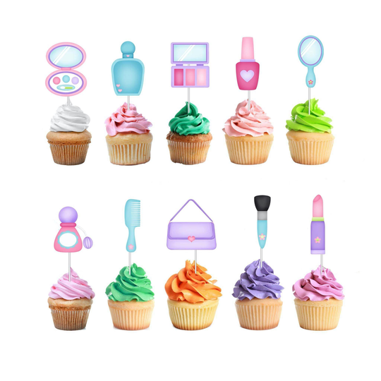 10 Pcs Beauty Cupcake Toppers For Girls | Birthday Party Supplies Spa Decoration Kids