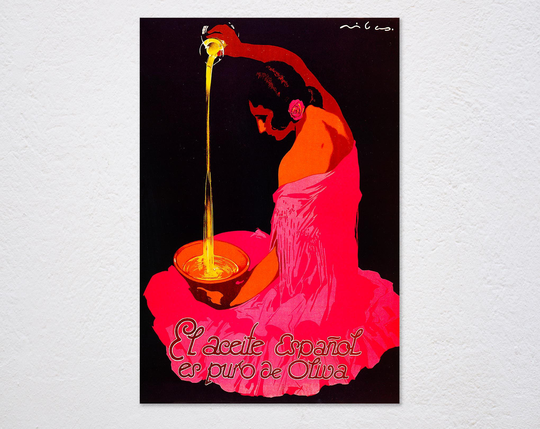 Spanish Oil Is Pure Olive Woman Pouring Into Bowl Vintage Spain Food Poster Repro Free Shipping in USA Shipped Rolled-Up
