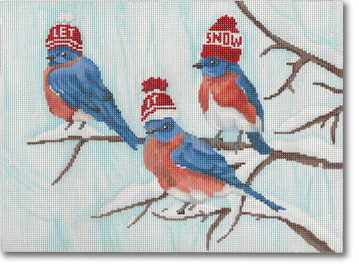 Needlepoint Handpainted Christmas Scott Church Let It Snow Birds 9x7 -Free Us Shipping