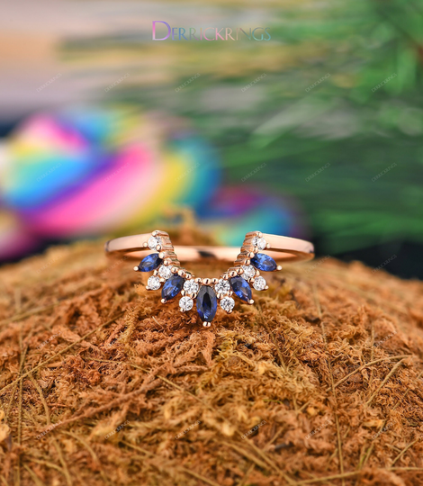 Unique Matching Ring, Sapphire Wedding Band, Minimalist Women's Jewelry, Custom Made Stackable Retro Statement Daily Ring