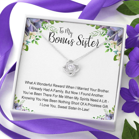 Bonus Sister Gift, in Law Of The Groom, Wedding, Bridesmaid, Bridal Shower, Love Knot, White Gold