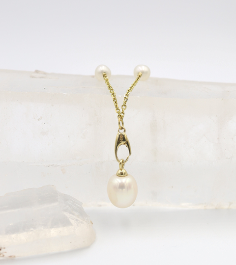 Pearl Lariat/station Necklace 14K Yellow Gold With Removable Pendant -Jl1315