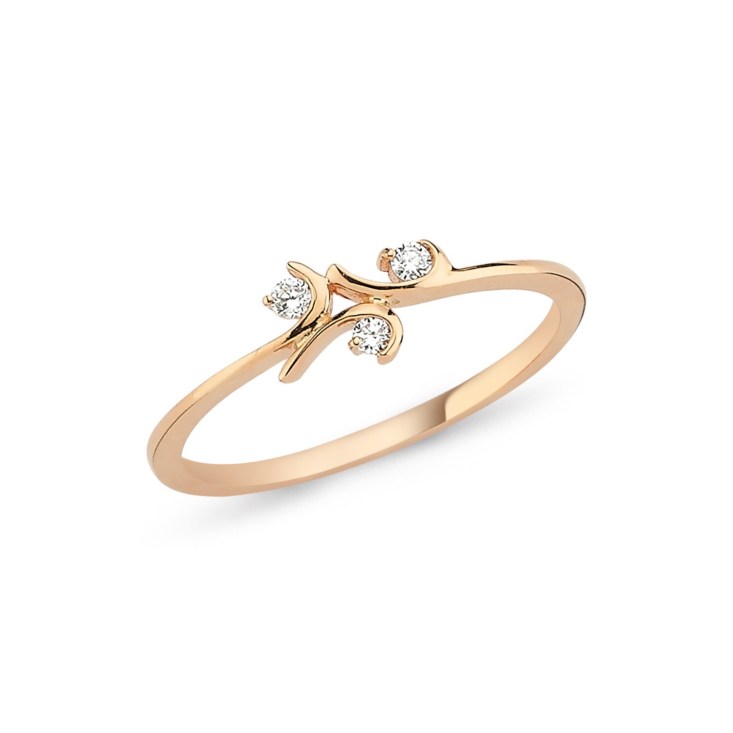 Twig Engagement Ring | Nature Inspired Branch Three Stone Anniversary Diamond Leaf