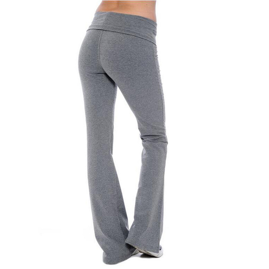 Women Waistband Stretchy Cotton Blend Yoga Pants - Gray, L - large grey