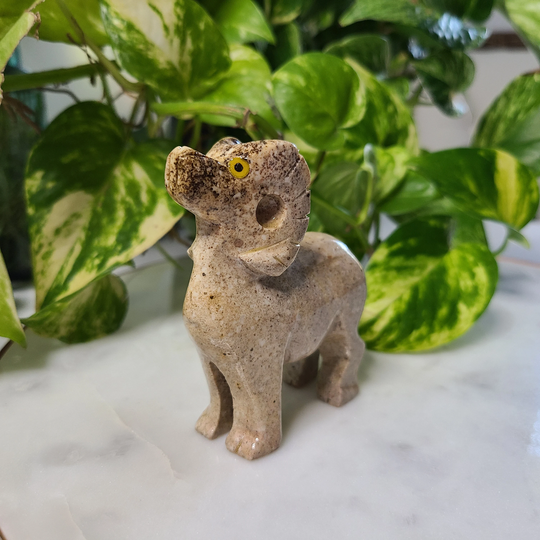 Soapstone Ram Carving/Hand-Carved Animal Totem Aries Peruvian Figurine