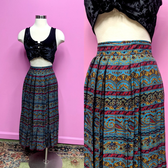 Chaus/90's Vintage Pleated Skirt/Size 8/Rayon Midi Skirt
