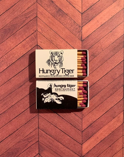 Vintage Matchbooks, Hungry Tiger, Seafood, Restaurant, California, Matchbox, Lot Of 2, with Wooden Match Sticks, Free Ship in Usa