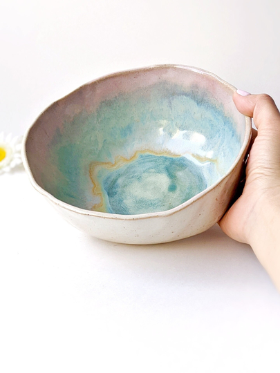 Dreamy Rustic Serving Bowl, Made To Order, Stoneware, Handmade Ramen Bowl, Salad Poke Soup, Perfectly Imperfect, Blue, Green