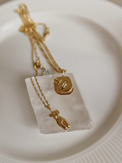 Gold Body Necklace, Female Pendant Picasso Face Mantra Positivity Necklace