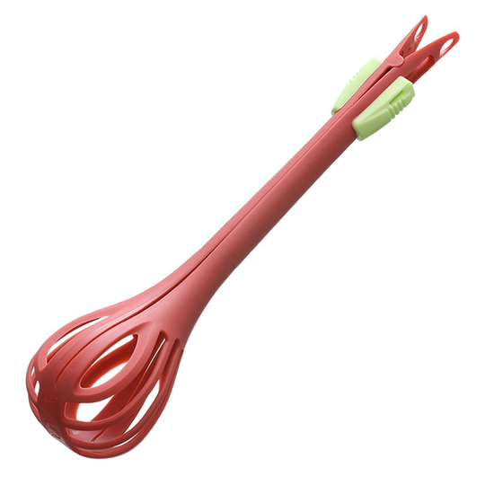 Egg Whisk Multi-use Anti-slid Handle PP 2 in 1 Easy to Use Egg Blender for Kitchen - red