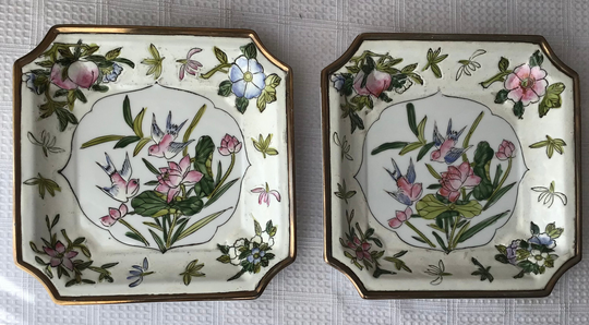 Pair Of 2 Vintage Chinese Porcelain Plates, 8" X 1 1/4", One Is Marked