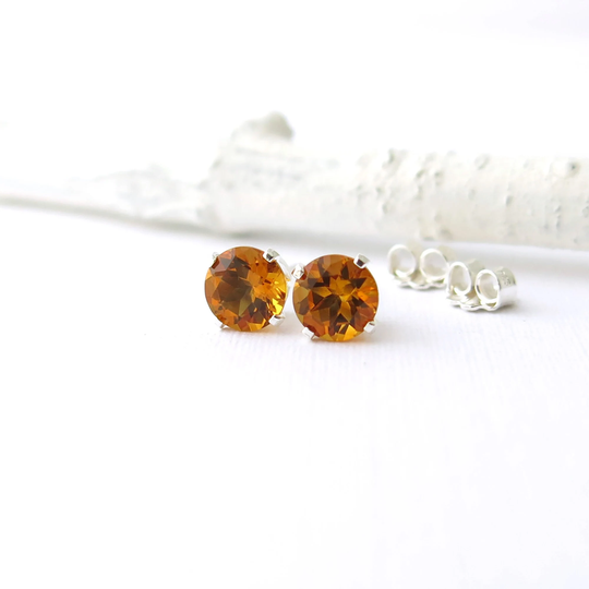 Citrine Earrings Small Silver Stud Gemstone Post Yellow November Birthstone Jewelry