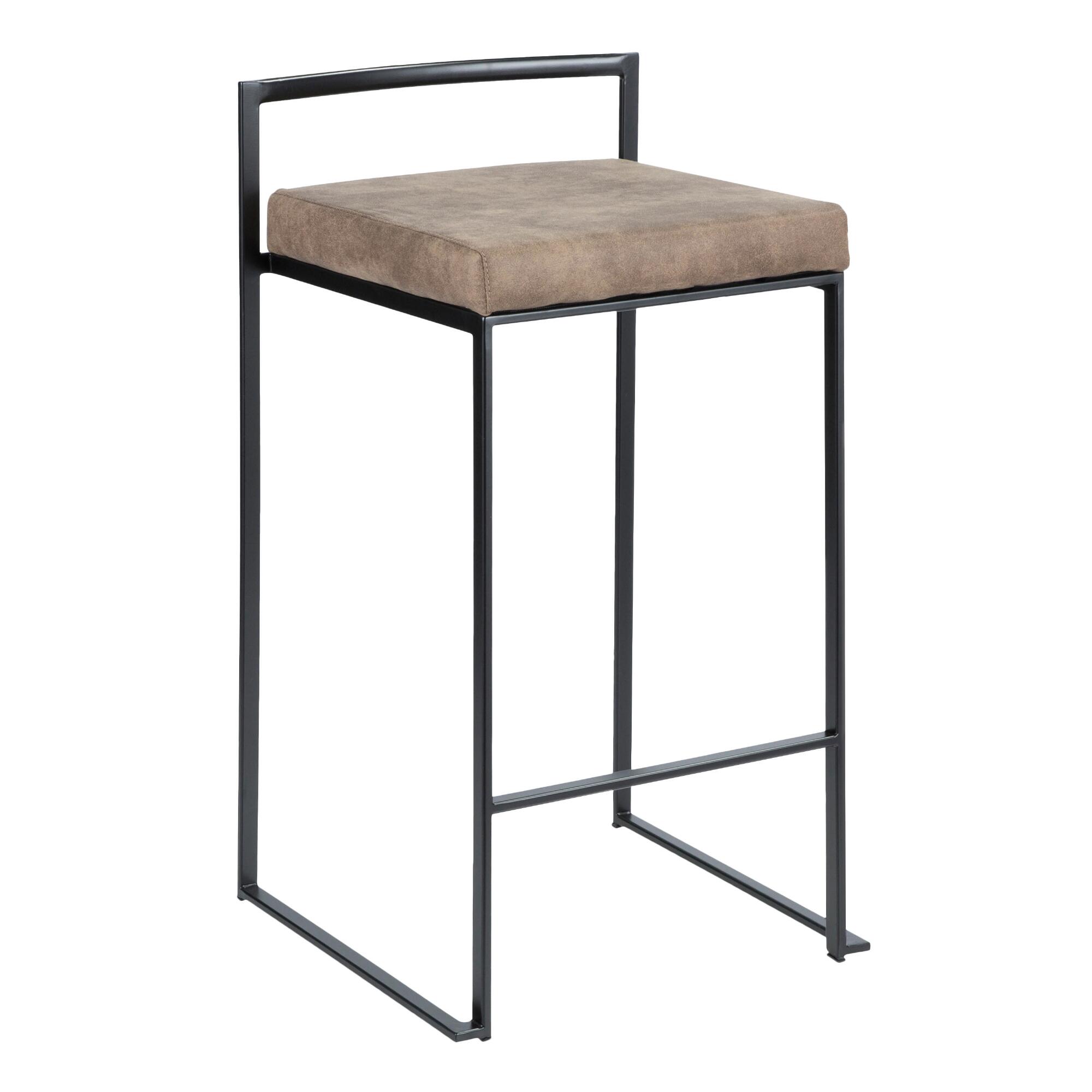 Black Metal Langdon Counter Stools with Cushion Set Of 2: Brown - Fabric by World Market