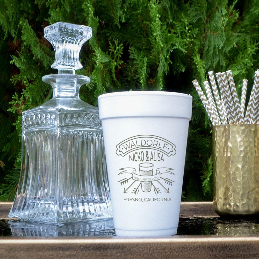 Custom Craft Beer Party Foam Cups - Personalized Wedding Cups, Lovers, Brewery Party, Engagement Set Of 100