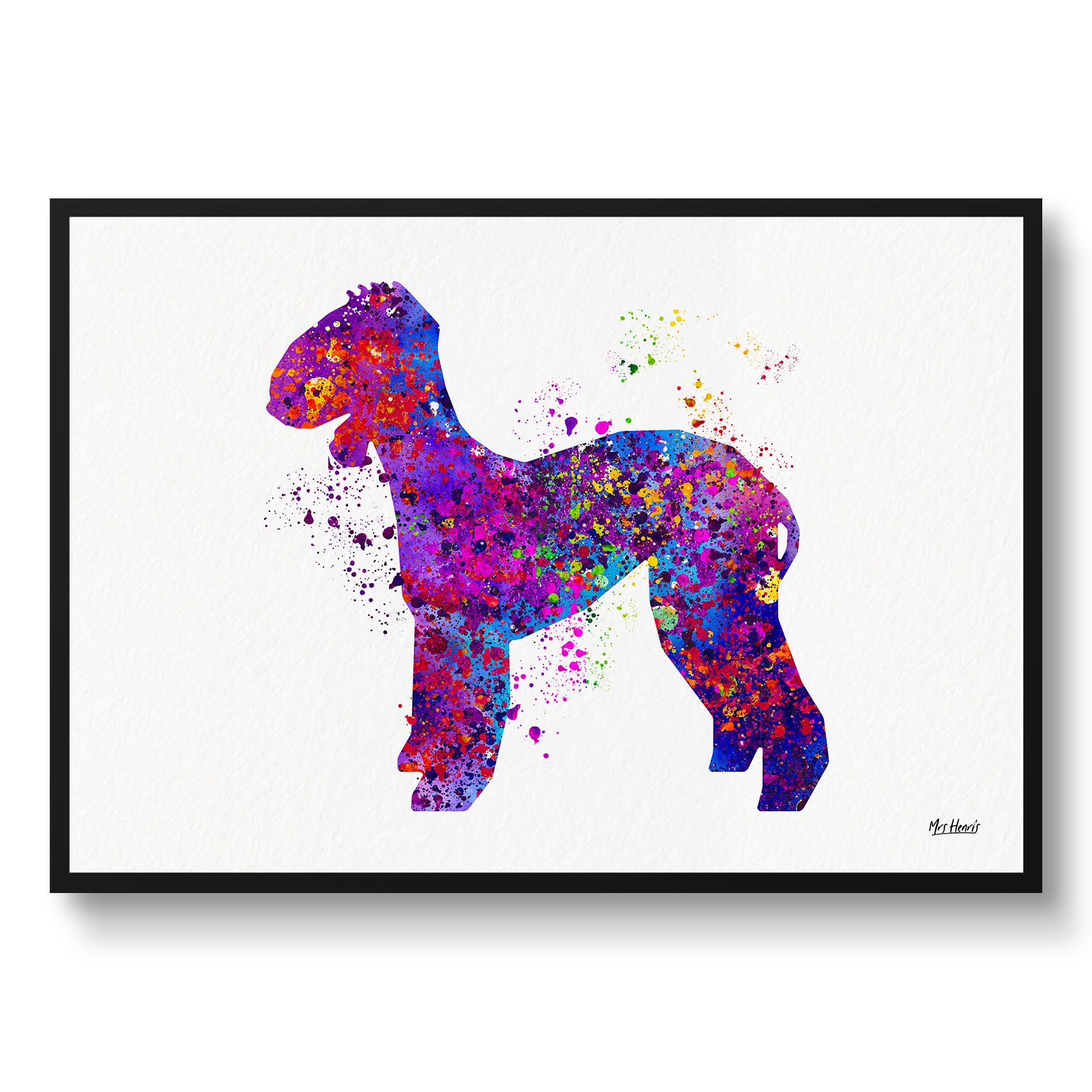 Bedlington Terrier Watercolour Dog Print - Veterinary Decor Gift Illustration Framed & Unframed Wall Art For Lovers & Vets