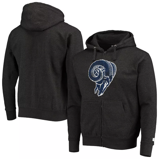 Men's Starter Charcoal Los Angeles Rams Throwback Perfect Season Full-Zip Hoodie Jacket, Size: XL, LAR CHARCO
