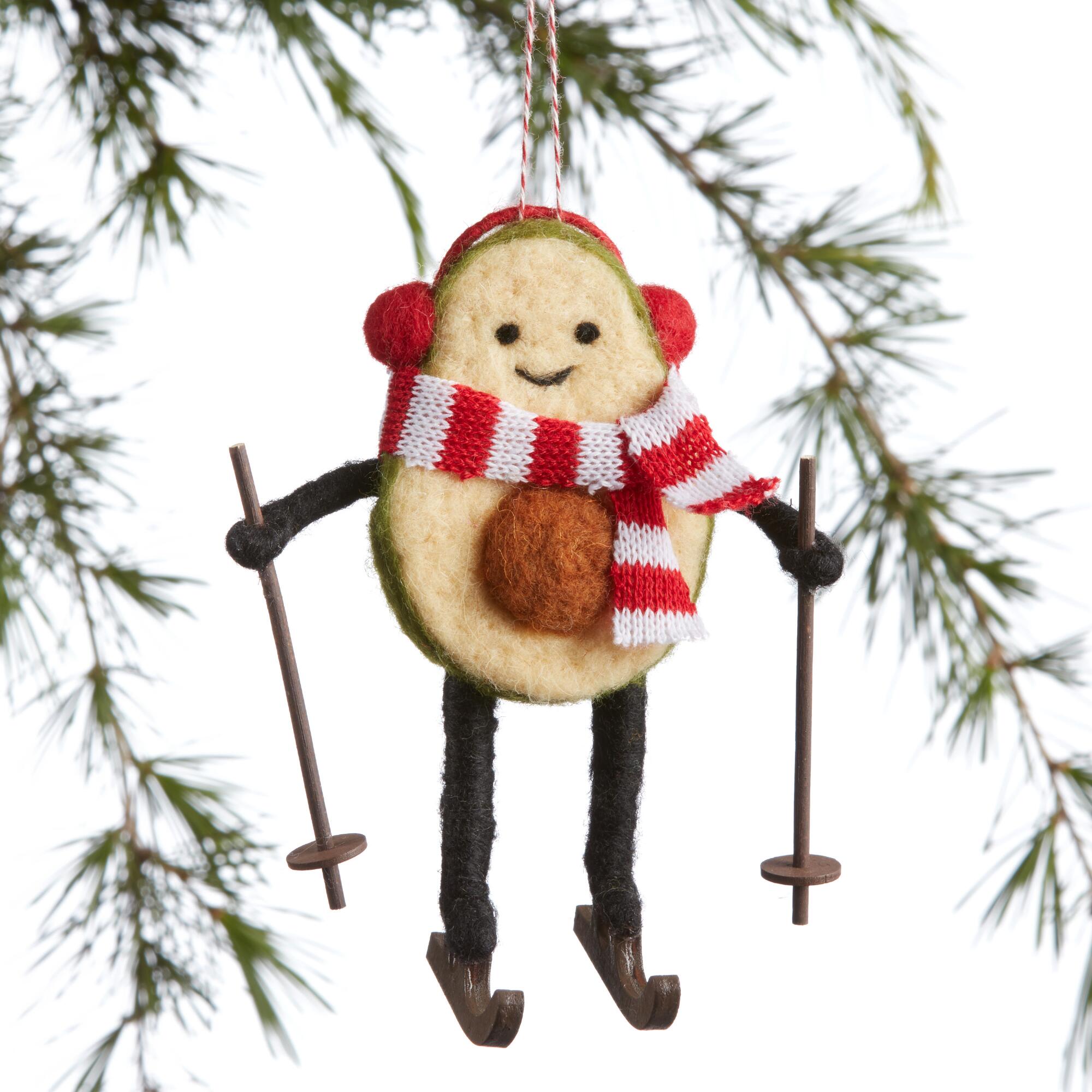 Felted Wool Skiing Avocado Ornament by World Market