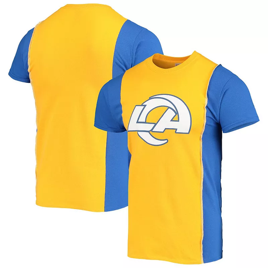 Men's Refried Apparel Gold/Royal Los Angeles Rams Sustainable Upcycled Split T-Shirt, Size: 2XL, LAR Gold