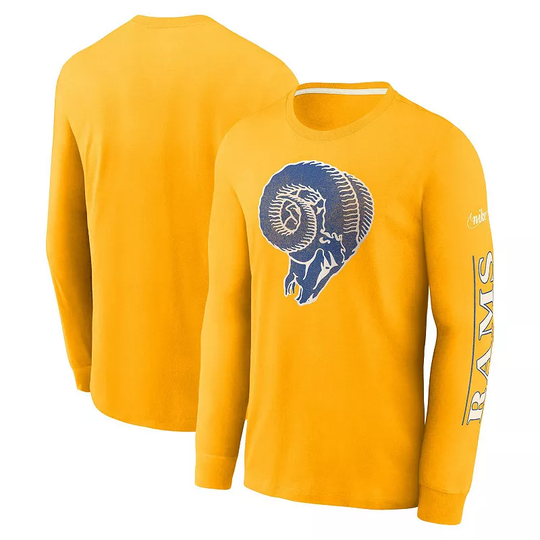 Men's Nike Gold Los Angeles Rams Fashion Long Sleeve T-Shirt, Size: Medium