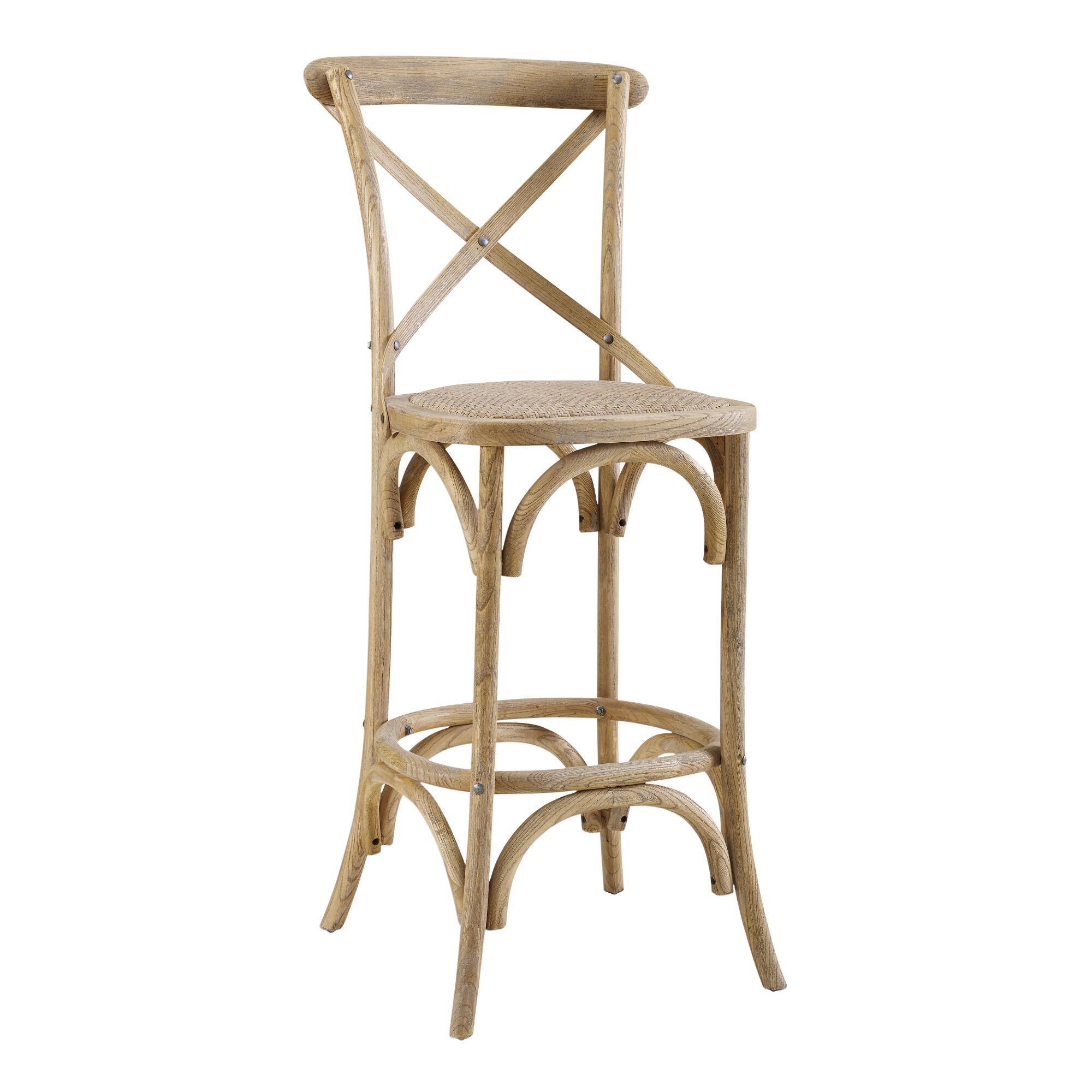 Gray Wood and Rattan Syena Barstool by World Market