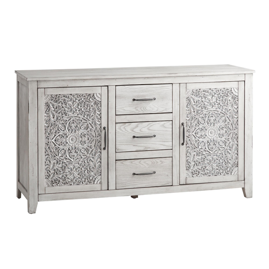 Gray Carved Mahogany Verena Storage Cabinet: White - Wood by World Market