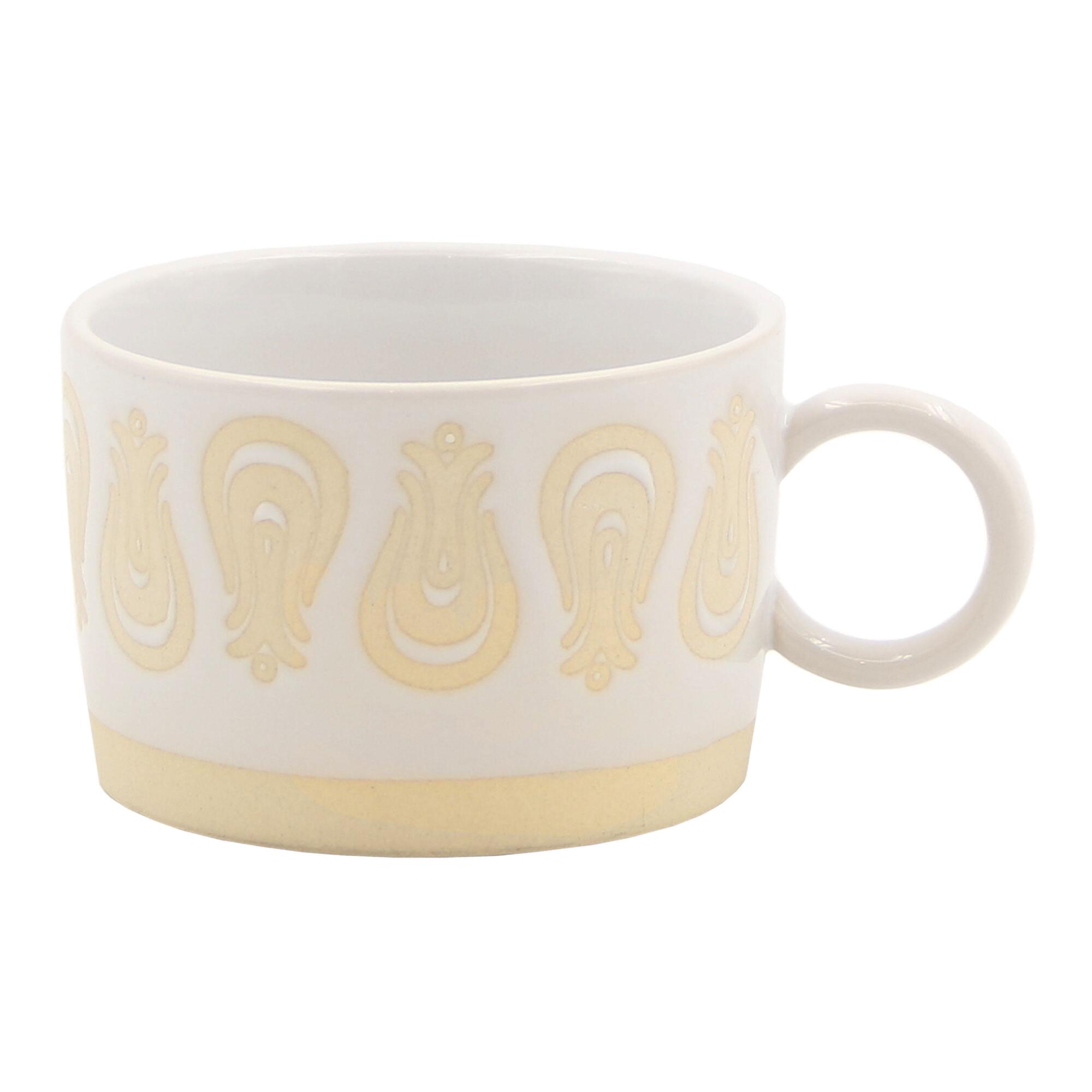 White and Tan Retro Wax Resist Mugs Set of 4 - Stoneware by World Market