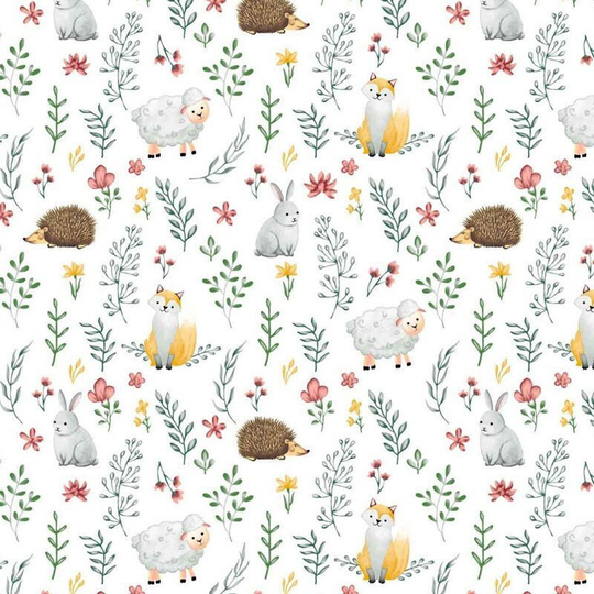 Sheep Cotton Fabric By The Yard, Lamb Fabric, Farm Fabric, Baby Fabric, Nursery Fabric, Herbs, Forest Glade, Flowers, Animals, Fox, Bunny, Hedgehog