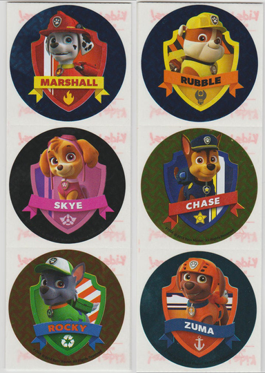 25 Paw Patrol Badge Stickers, 2.5" X