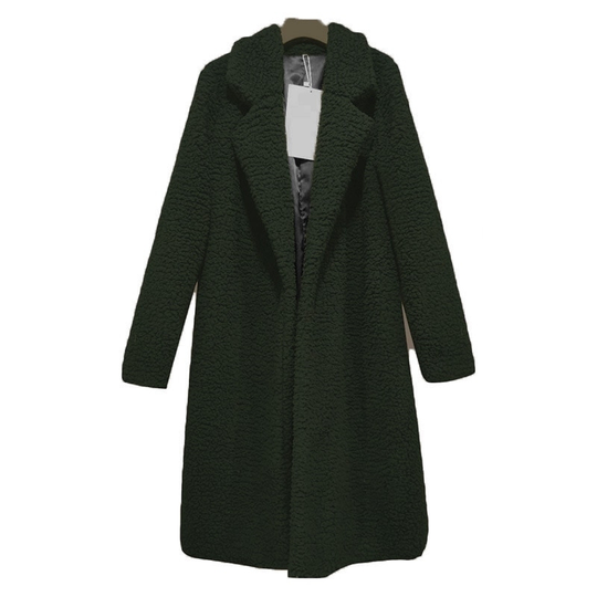VITIANA Women Black Long Open Stitch Coat Winter Women Red Turn-Down Collar Blends Clothes Femme Party Clothing Dropshipping - green, 2xl
