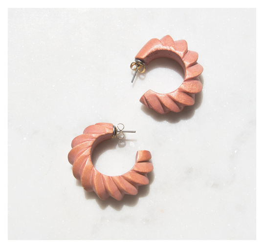 Vintage Carved Wood Hoop Earrings