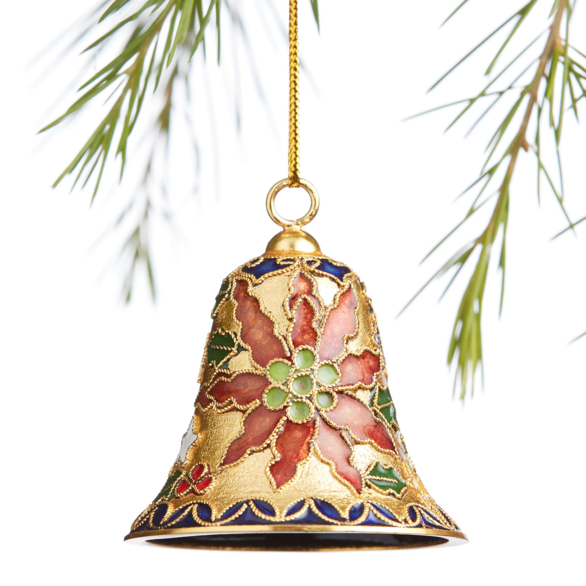 Pier Place Poinsettia Bell Cloisonne Ornament: Multi - Metal by World Market