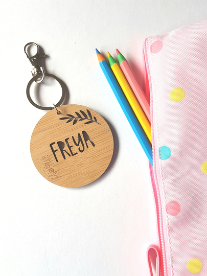 Fern Bag Tag/Keyring Wood Bamboo Personalised Custom-Floral-Botanical-School-Kinder-Wooden-School Bag-Bamboo-Kindergaten
