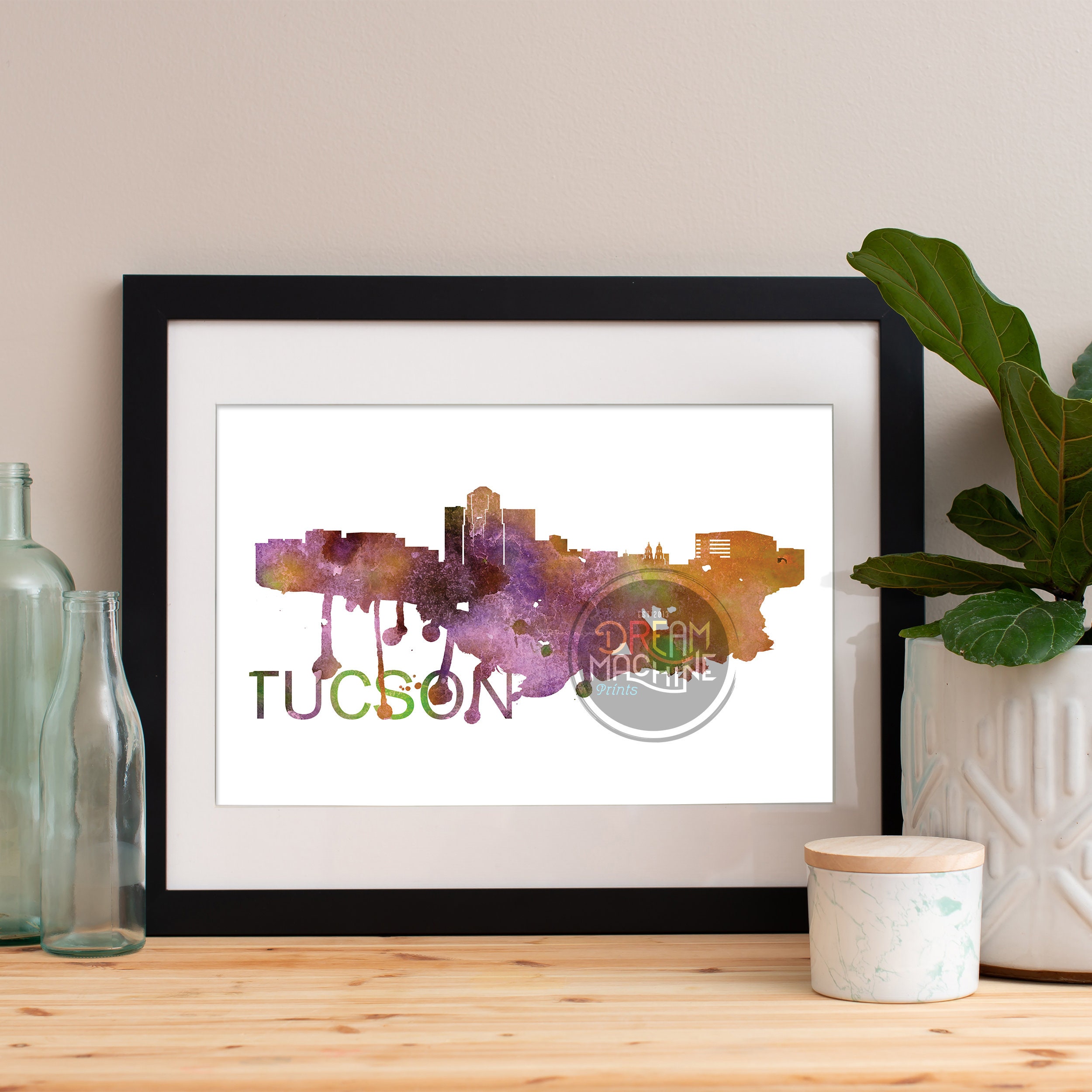 Tucson Watercolor Skyline, Art, Poster, Print, Map, Wall Arizona Art