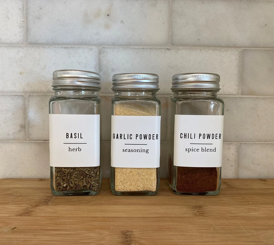 Bold & Clean Spice Jar Labels Water Oil Resistant Customization Available Pantry