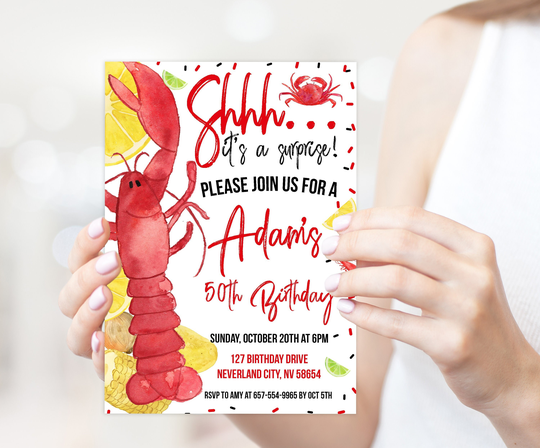 Editable Crawfish Boil Birthday Party Invitation - Lowcountry Invite Surprise Instant Download Template Digital | 22-17