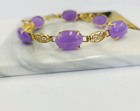 Vintage 14K Yg Lavender Jade Good Luck Bracelet