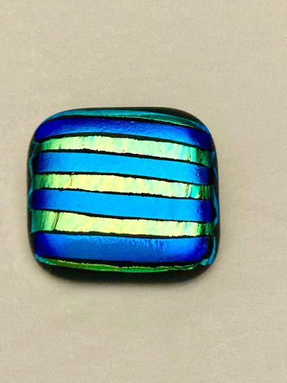 striped Dichroic Glass Button, Fused Green Blue Gift For Knitter, Seamstress, Shawl, Coat, Sweater, Handbag