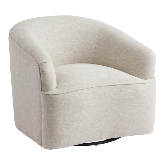 Ivory Curved Back Odin Upholstered Swivel Chair: White - Polyester by World Market