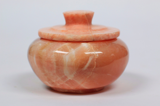 Egyptian Handmade Jewelry Holder, Carved From Orange Alabaster, Candle Romantic Gift, in Egypt