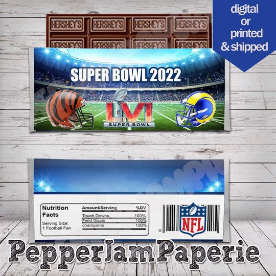 Super Bowl 2022 Los Angeles Rams Custom Candy Bar Labels, Party Favors, Football, Sports, Hershey, Cincinnati Bengals