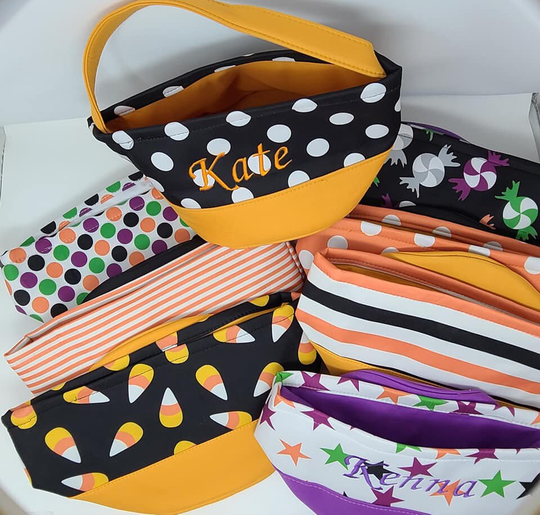 Halloween Trick Or Treat Bags Bucket Basket Personalized Any Color Name