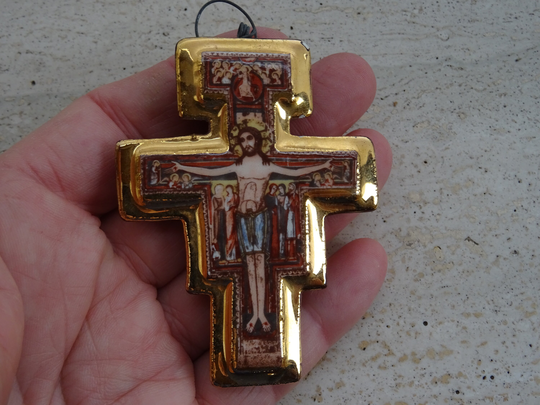Big Religious French Ceramic Crucifix Cross With Holy Jesus Christ. | Bbb 27