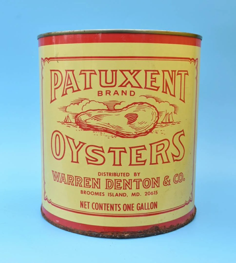 Vintage Gallon Oyster Tin Advertising Can Patuxent Brand Warren Denton