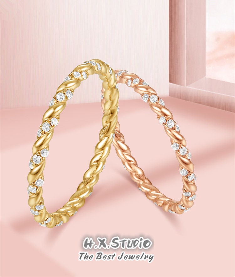 Diamond Twist Ring in 18K Solid Gold/Minimalist Stacking Ring/Dainty Ring/Elegant Gold Ring/Engagement Ring/Gift For Her/Wholesale Available
