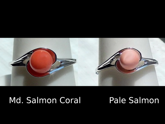 sterling Silver 925 Ring With Natural Coral Bead/Size 7 Choice Of Vintage Salmon Colors
