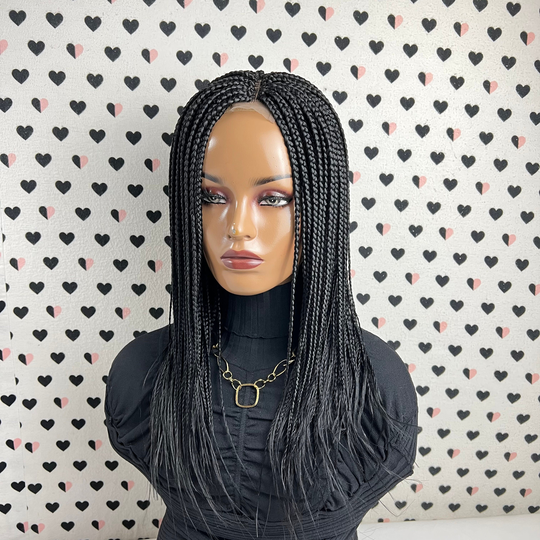 Short Box Braid Braided Wig Braids Lace Front Wigs Color 1B Black 16 Inches