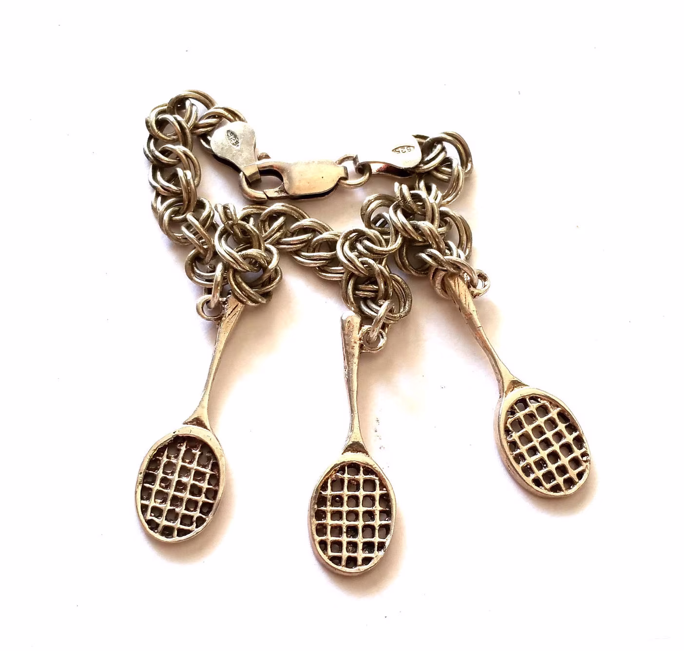 Vintage Tennis Racket Sterling Silver Charm Bracelet
