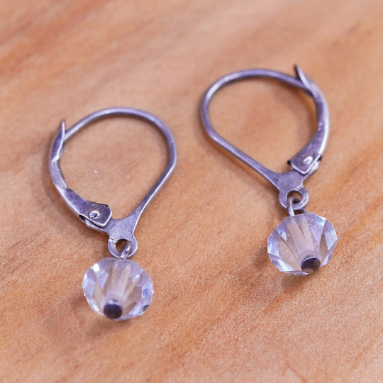 Vintage Sterling 925 Silver Earrings With Blue Crystal, Stamped